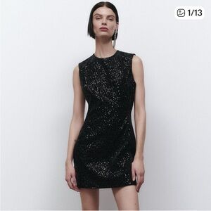 NWOT Zara Black Sparkle Mini Dress perfect for holiday season size xs